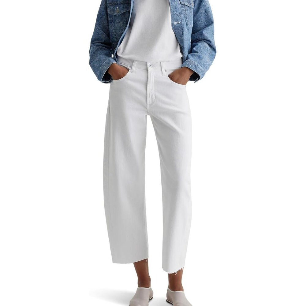 New AG Adriano Goldschmied Hattie High Rise Crop Barrel in Gallery White